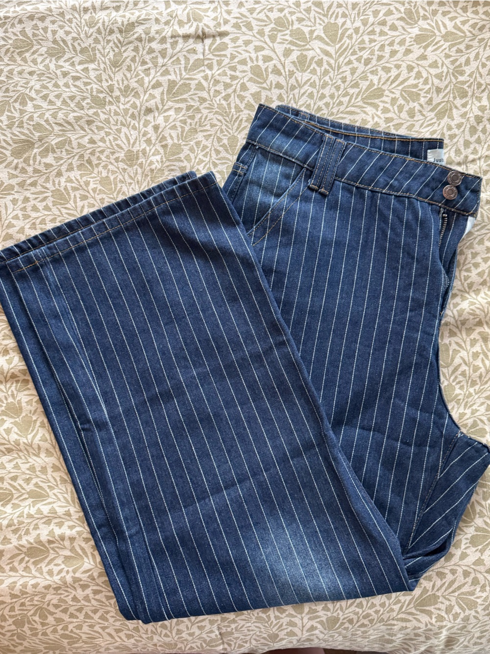 Low rise striped wide leg denim pants